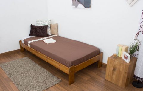 Futonbed / , vol hout, bed massief grenen, kleur eikenhout A10, incl. lattenbodem - afmetingen 90 x 200 cm