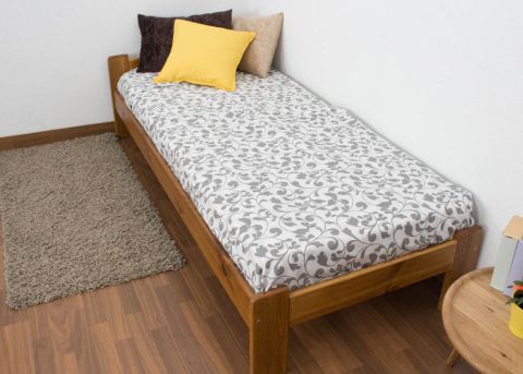 Futonbed / , vol hout, bed massief grenen, kleur eikenhout A8, incl. lattenbodem - afmetingen: 80 x 200 cm