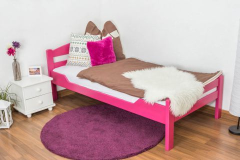Eenpersoonsbed "Easy Premium Line" K1/2n, massief beukenhout, roze gelakt - ligvlak: 90 x 190 cm