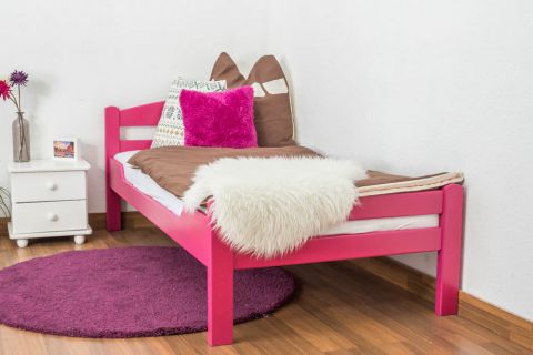 Eenpersoonsbed "Easy Premium Line" K1/2n, massief beukenhout kleur: roze gelakt - ligvlak: 90 x 200 cm
