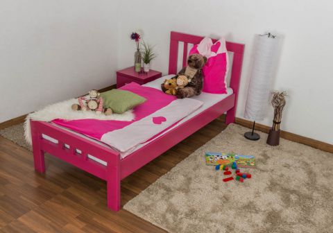 kinderbed / jeugdbed "Easy Premium Line" K8, massief beukenhout kleur: roze gelakt - ligvlak: 90 x 200 cm