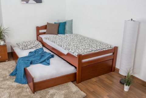 Eenpersoonsbed / logeerbed "Easy Premium Line" K1/2h incl. 2e bed en 2 afdekplaten, 90 x 200 cm massief beukenhout kleur: kersen