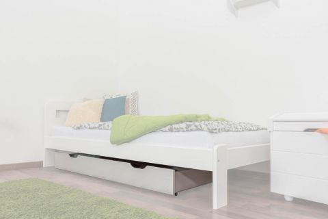 Lade voor bed - massief wit gelakt grenen, 002 - afmetingen 17 x 150 x 57 cm (H x B x D)