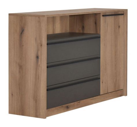 Sideboard kast /dressoir Cerdanyola 10, Kleur: Eiken / Grijs - Afmetingen: 91 x 148 x 40 cm (H x B x D)
