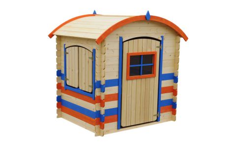 kinderspeelhuisje / kindertuinhuisje Kleur Park - 1,05 x 1,30 meter gemaakt van 19 mm blokhutprofielplanken, kleur: oranje / blauw