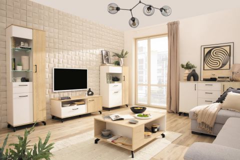 Complete woonkamer set A Riemst, 5-delig, kleur: eiken / wit