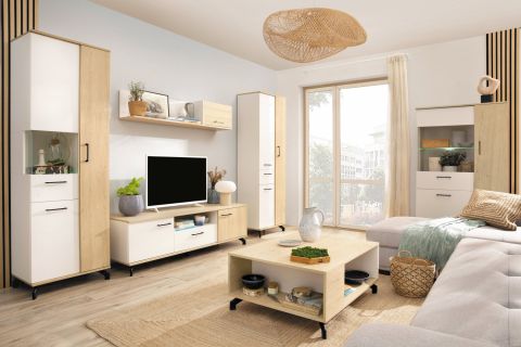 Complete woonkamer set B Riemst, 6-delig, kleur: eiken / wit
