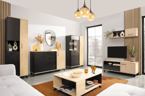 Complete woonkamer set E Riemst, 6-delig, kleur: eiken / zwart