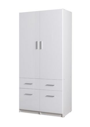 Draaideurkast / kledingkast Messini 03, kleur: wit / wit hoogglans - Afmetingen: 198 x 92 x 54 cm (H x B x D)