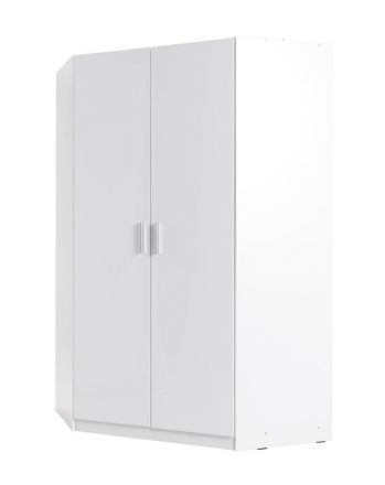 Draaideurkast / hoekkast Messini 06, kleur: wit / wit hoogglans - Afmetingen: 198 x 117 x 117 cm (H x B x D)