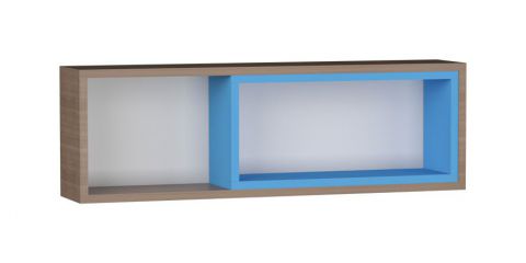Jeugdkamer / tienerkamer - Hangplank / Wandplank Michael 04, Kleur: Eiken Bruin / Grijs / Blauw - 32 x 100 x 19 cm (H x B x D)
