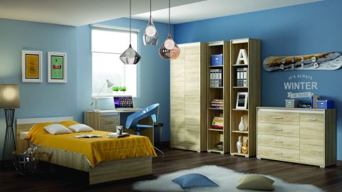 Slaapkamer Compleet - Set D Mochis, 6 delig, kleur: Sonoma eikenhout licht inclusief 3 kleuren inzetstukken
