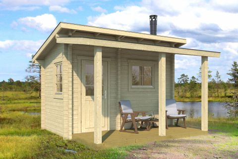 Buiten sauna / saunahuis Moritzhorn 01 incl. vloer - 70 mm blokhut profielplanken, grondoppervlakte: 13,1 m², dubbel monopitch dak