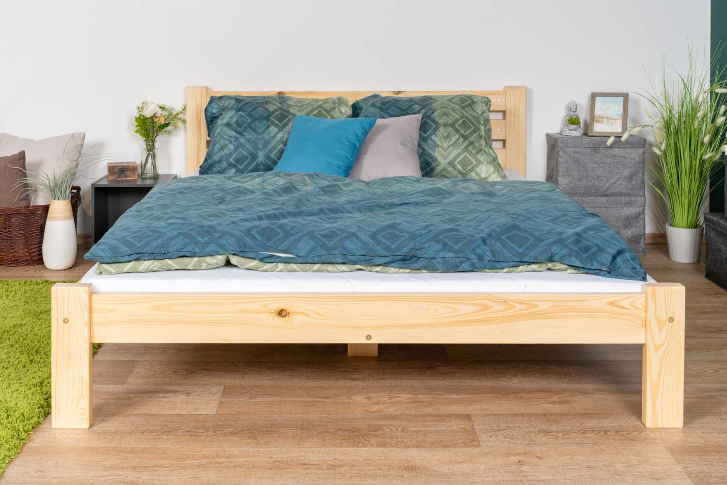 Futonbed / massief houten bed massief dennenhout naturel A2, incl. lattenbodem - afmeting 140 x 200 cm