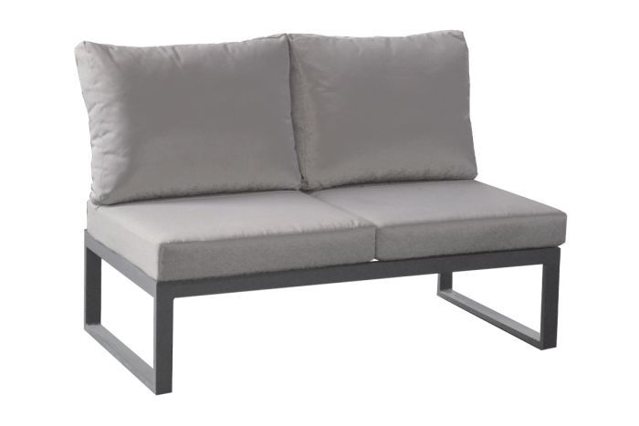 Lounge uitbreiding 2 zits Lisbon gemaakt van aluminium - Kleur aluminium grijs, kleur stof: donkergrijs