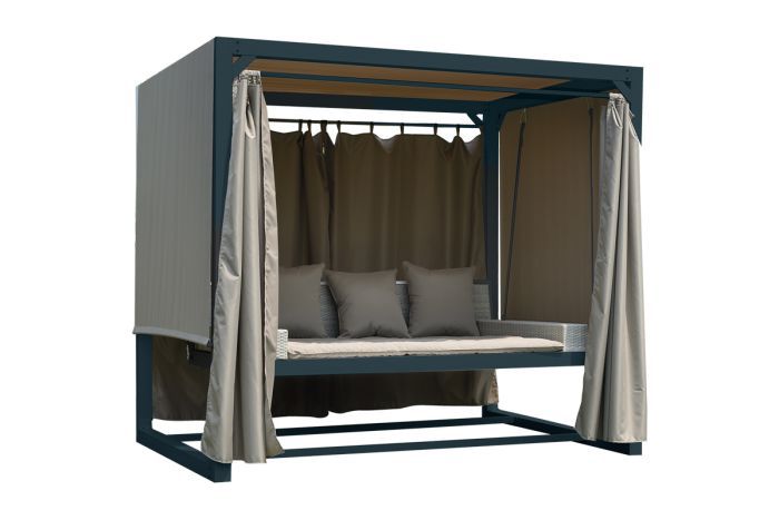 Paris rotan loungebed met stalen bekleding - kleur: antraciet, stofkleur: taupe, lengte: 2360 mm, breedte: 1800 mm, hoogte: 2100 mm