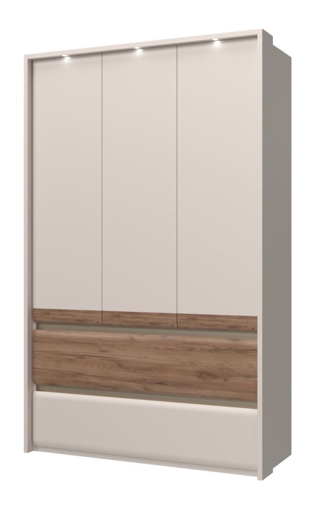 Kledingkast met 3 deuren Papauta 03, kleur: Cashmere / Donkere Eik - afmetingen: 226 x 142 x 60 cm (H x B x D)