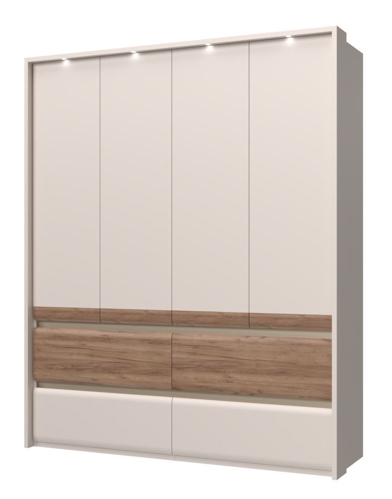Kledingkast met 4 deuren Papauta 05, kleur: Cashmere / Donkere Eik - afmetingen: 226 x 187 x 60 cm (H x B x D)