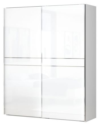 Schuifdeurkast / kledingkast Siumu 05, kleur: wit / wit hoogglans - 224 x 182 x 61 cm (H x B x D)