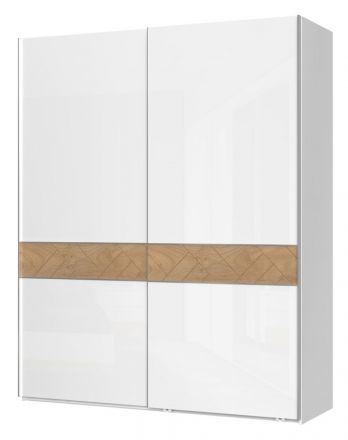 schuifdeurkast / kleerkast Faleasiu 06 , kleur: wit / walnoten - Afmetingen: 224 x 182 x 61 cm (H x B x D)