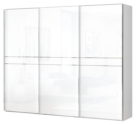 Schuifdeurkast / kledingkast Siumu 09, kleur: wit / wit hoogglans - 224 x 272 x 61 cm (h x b x d)