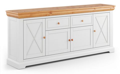 dressoir / sideboard kast Bresle 04, massief grenen, kleur: Wit / Natuur - Afmetingen: 85 x 200 x 41 cm (H x B x D)