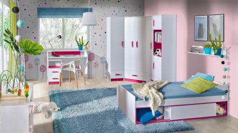 Kinderkamer / tienerkamer compleet - Set B Frank, 8 stuks, kleur: wit / roze