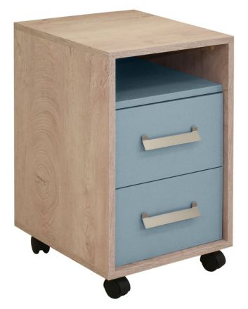 Kinderkamer - Koa 10 ladeblok / rolcontainer, kleur: eik / blauw - afmetingen: 64 x 40 x 42 cm (H x B x D)