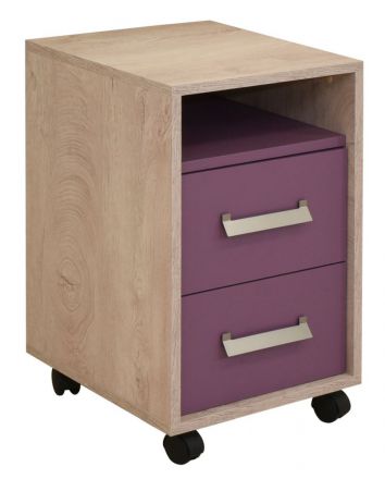 Kinderkamer - ladeblok / rolcontainer Koa 10, kleur: eik / violet - afmetingen: 64 x 40 x 42 cm (H x B x D)