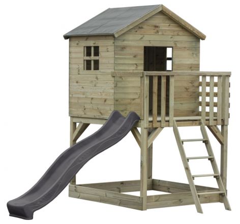 Speeltoren S20B, dak: grijs, incl. golfglijbaan, balkon, zandbak en houten ladder - Afmetingen: 330 x 251 cm (B x D)