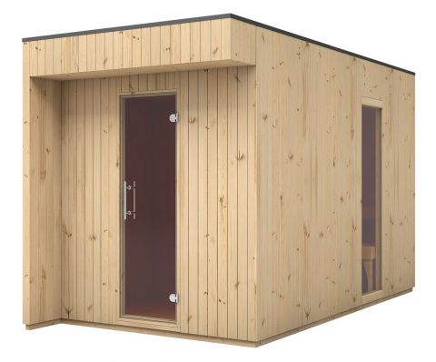Buiten sauna / saunahuis Siloli met voorkamer, 72 mm wanddikte, kleur: natuur-  transparant - buitenafmetingen (B x D): 200 x 396 cm