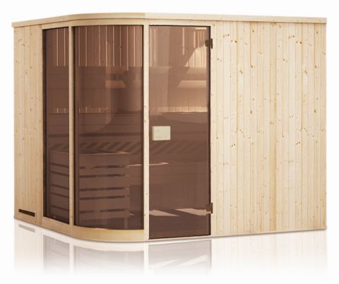 prefab elementen sauna Yuma 68 met 2 ramen en dakrand - buitenmaten (B x D x H): 194 x 194 x 199 cm