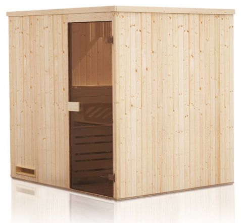 prefab elementen sauna Kawir 68 mm met dakrand - buitenafmetingen (B x D x H): 144 x 144 x 199 cm