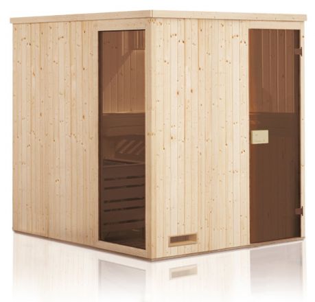 prefab elementen sauna Kawir 68 mm met 1 raam en dakrand - buitenmaten (B x D x H): 194 x 144 x 199 cm