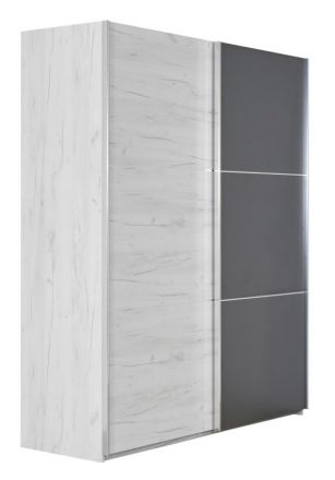 schuifdeurkast / kledingkast Sabadell 24, kleur: wit eiken / antraciet - afmetingen: 222 x 179 x 64 cm (H x B x D)