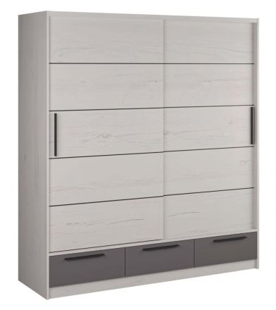 Schuifdeurkast / kledingkast Sidonia 09, kleur: wit eiken / antraciet - afmetingen: 220 x 200 x 62 cm (H x B x D)