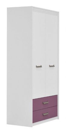 Kinderkamer -  draaideurkast / kledingkast Koa 02, kleur: Wit / Violet - Afmetingen: 203 x 96 x 52 cm (H x B x D)