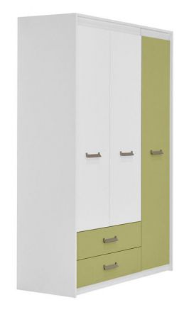 Kinderkamer -  draaideurkast / kledingkast Koa 03, kleur: Wit / Groen - Afmetingen: 203 x 142 x 52 cm (H x B x D)