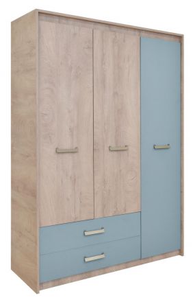 Kinderkamer -  draaideurkast / kledingkast Koa 03, kleur: eiken / blauw - afmetingen: 203 x 142 x 52 cm (H x B x D)