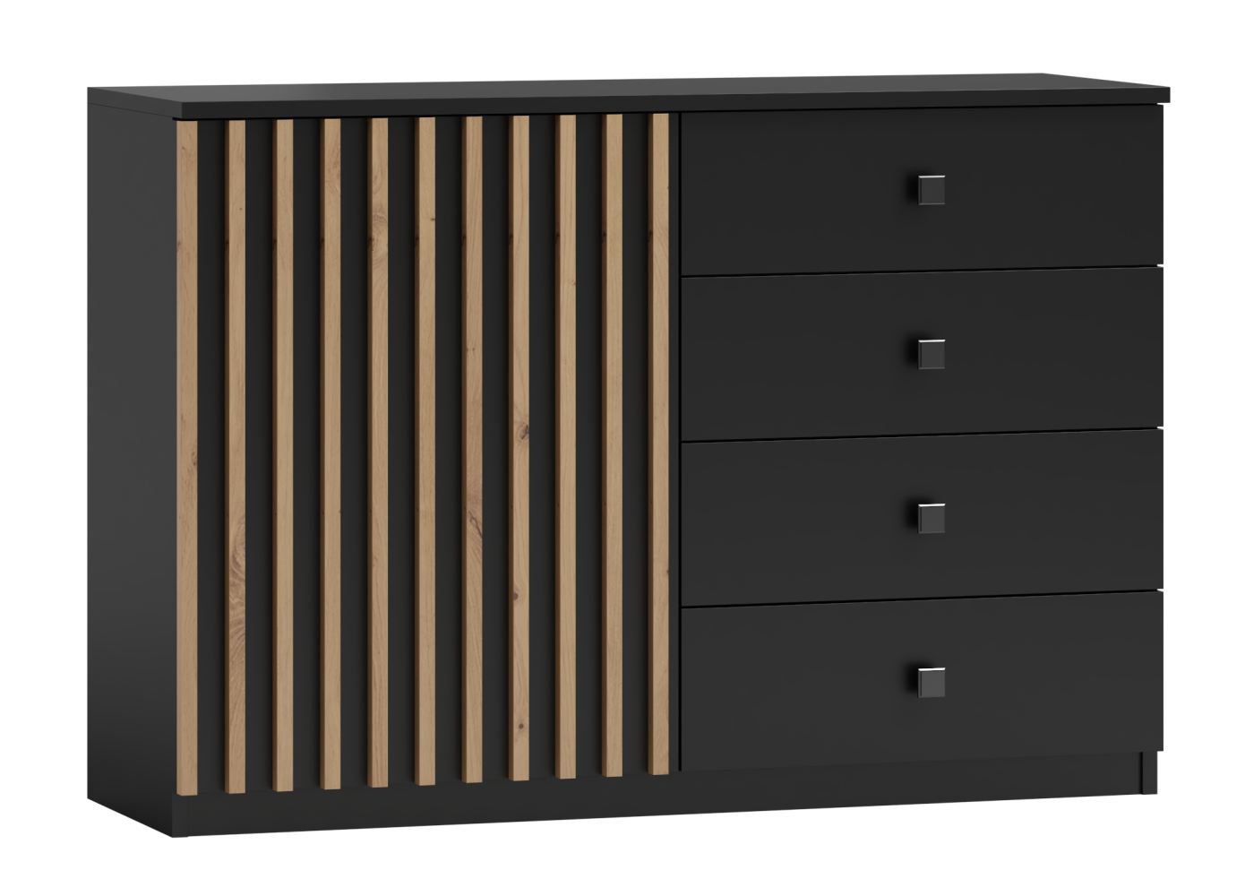 sideboard kast / ladekast Cikarang 02, kleur: zwart / eiken - afmetingen: 80 x 116 x 40 cm (H x B x D)