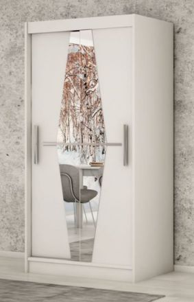 Schuifdeurkast / kledingkast Alphubel 01 met spiegel, kleur: mat wit - Afmetingen: 200 x 100 x 62 cm ( H x B x D)
