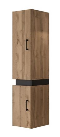 Badkamer - hoge kolomkast Jalon 01, kleur: Wotan eik / mat zwart - 135 x 30 x 32 cm (H x B x D)