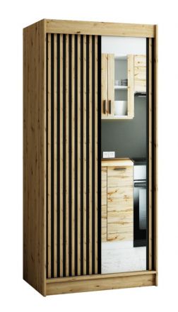 Borgis 01C schuifdeurkast / kledingkast met spiegel, kleur: Artisan eik / mat zwart - afmetingen: 200 x 100 x 62 cm (H x B x D)