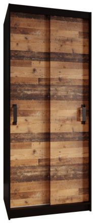 Schuifdeurkast / kledingkast Winnetou 01, kleur: zwart / rustiek eiken - afmetingen: 200 x 90 x 45 cm (H x B x D)