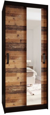 Schuifdeurkast / kledingkast Winnetou 01 met spiegel, kleur: zwart / rustiek eiken - afmetingen: 200 x 90 x 45 cm (H x B x D)