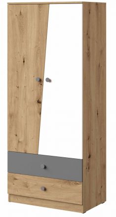Draaideurkast / kledingkast Sirte 01, kleur: eiken / wit / mat grijs - afmetingen: 190 x 80 x 50 cm (H x B x D)