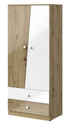  Draaideurkast / kledingkast Sirte 01, kleur: eiken / wit hoogglans - afmetingen: 190 x 80 x 50 cm (H x B x D)