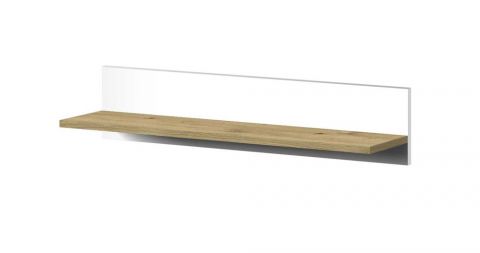 Sirte 12 wandplank / hangrek, kleur: eiken / wit hoogglans - afmetingen: 17 x 80 x 18 cm (H x B x D)