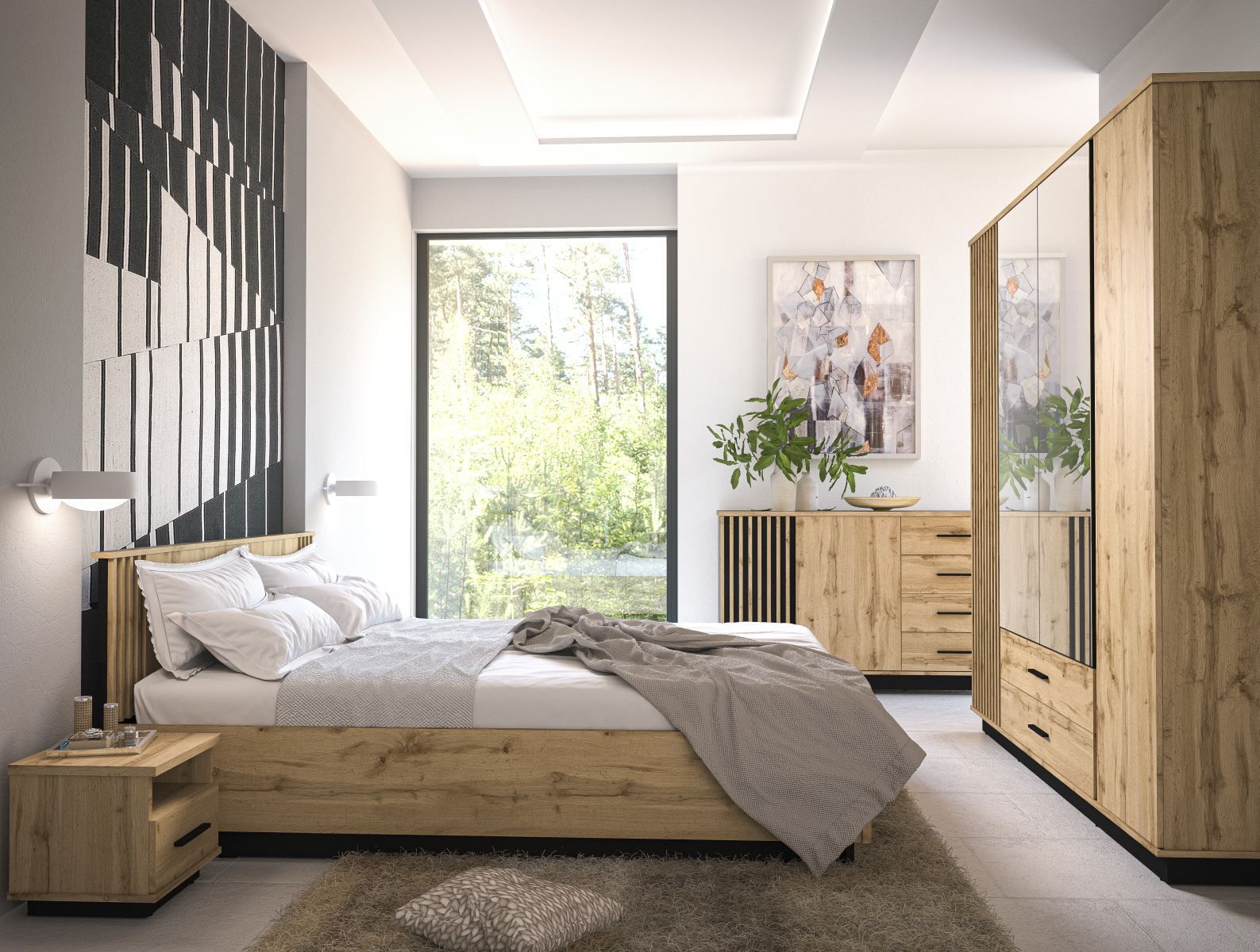 Complete slaapkamerset B Trevalli, 5-delig, kleur: eiken / zwart