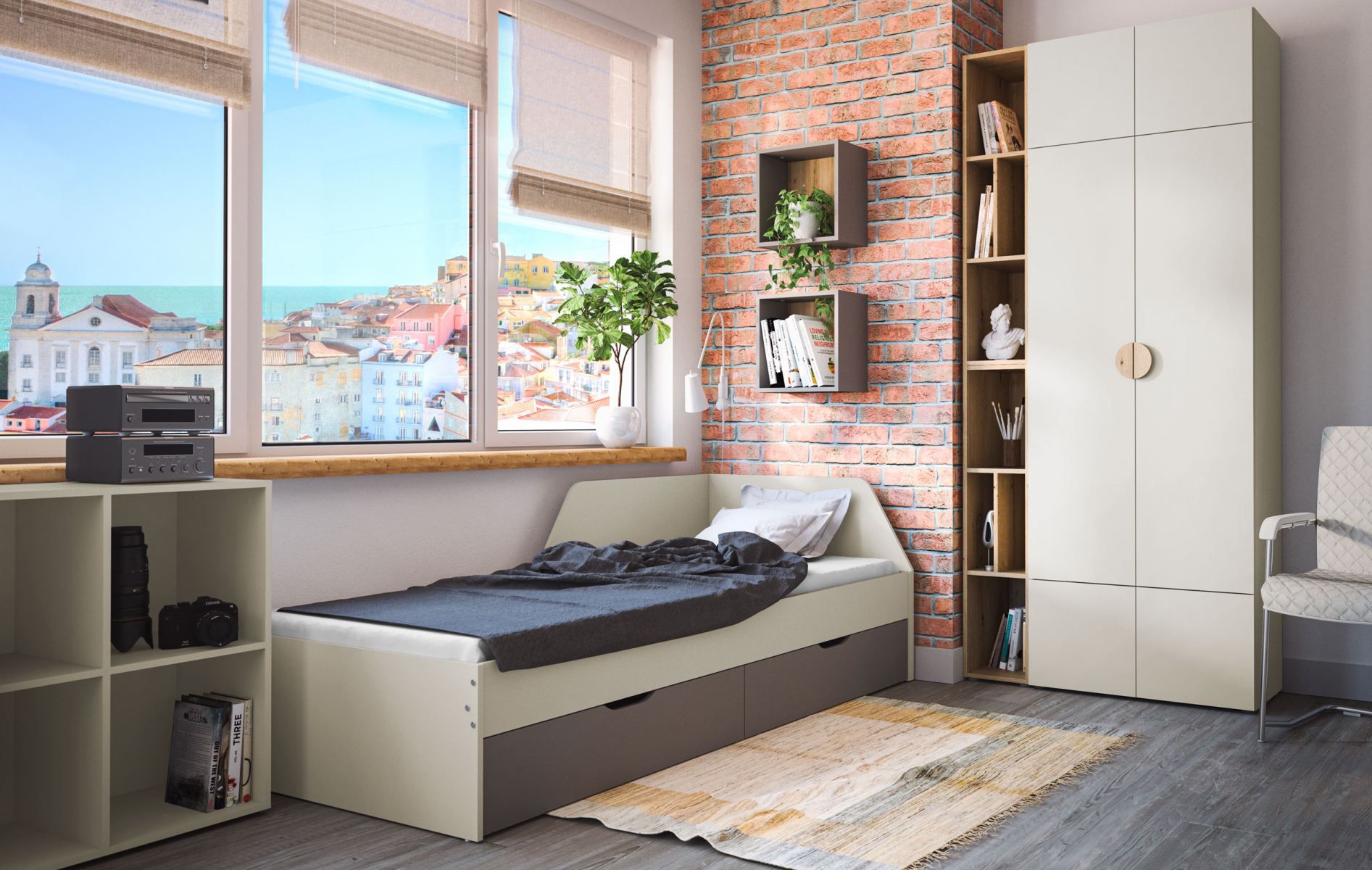Complete slaapkamerset B vendace, 8-delig, kleur: beige / eiken artisan / antraciet